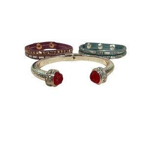 Bomb party Bracelet Lot of 3 Snap Wrap Burgundy Teal Cuff Red Crystals